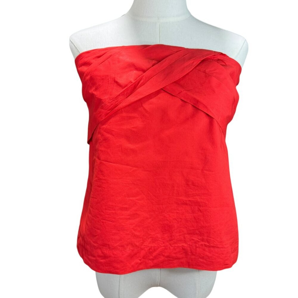 J. CREW Womens Sz 6 Strapless Cross Front Top Fiery Sunset Red